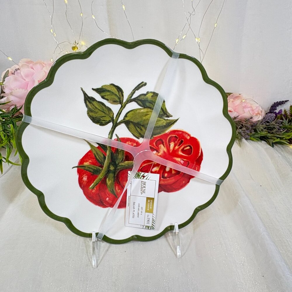 House & Garden Melamine Salad Plate 9" Set Of 4, Tomatoes On The Vine, New